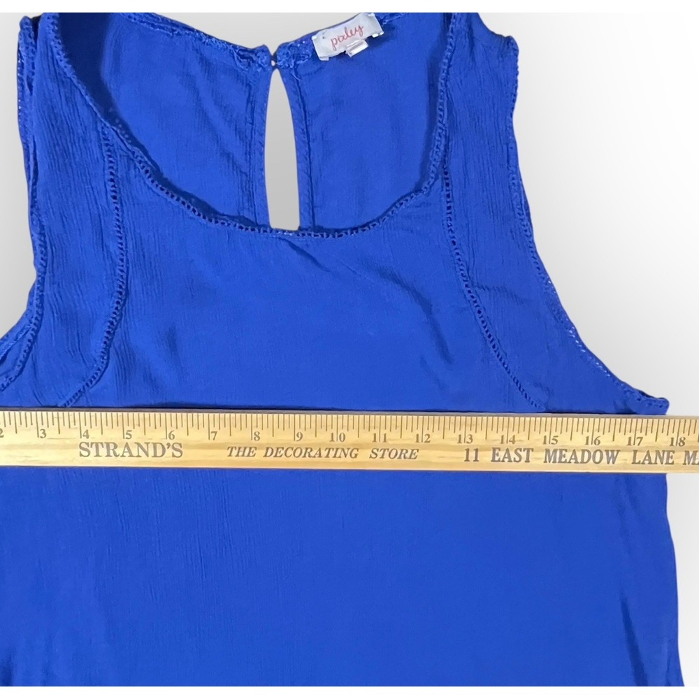 Pixley XL Tank Top Blue Scoop Neck Semi Sheer Sleeveless Blouse Bottom‎ Lace - Picture 11 of 14